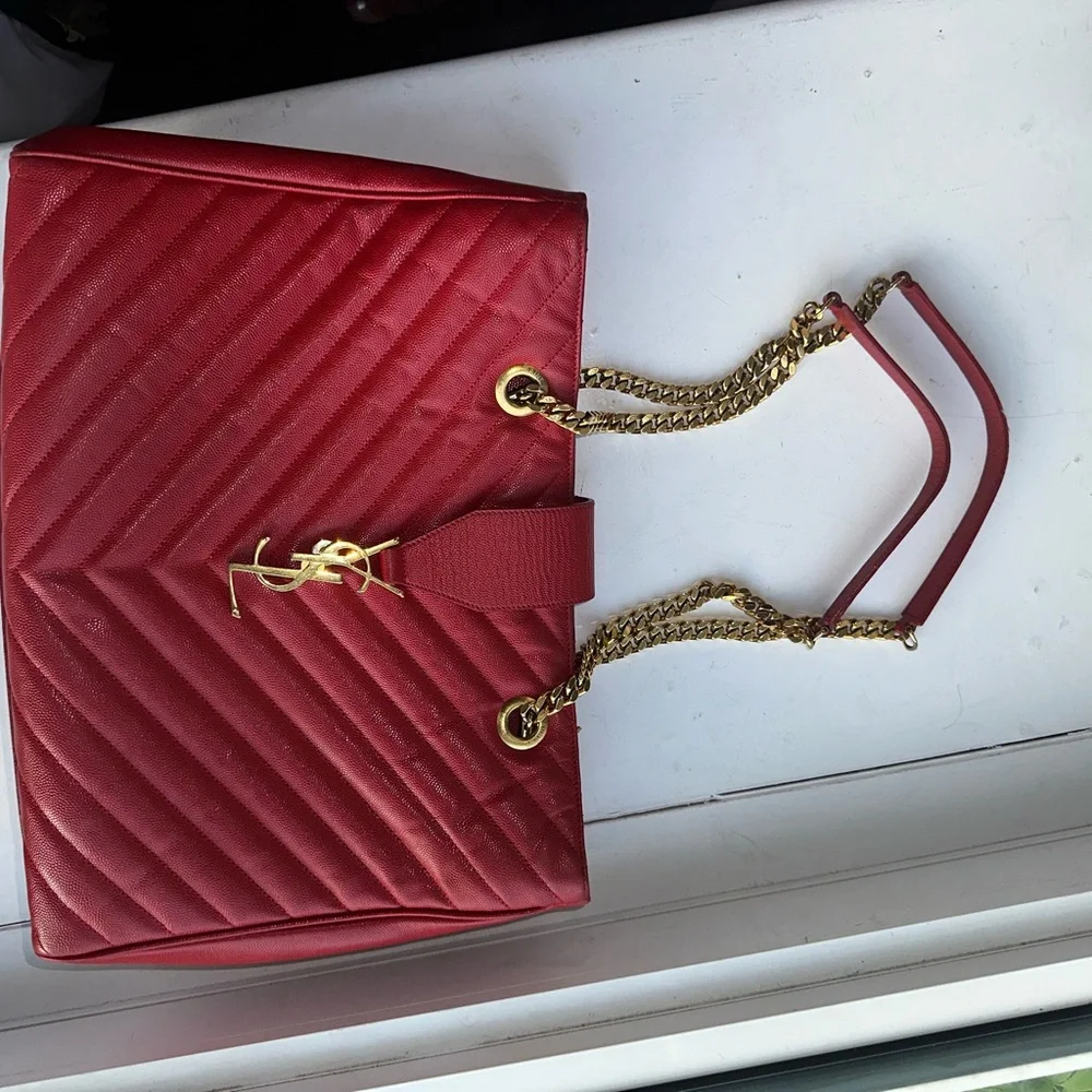 Saint Laurent Large Red “Cassandre” Tote & Matching Wallet - Picture 4 of 16